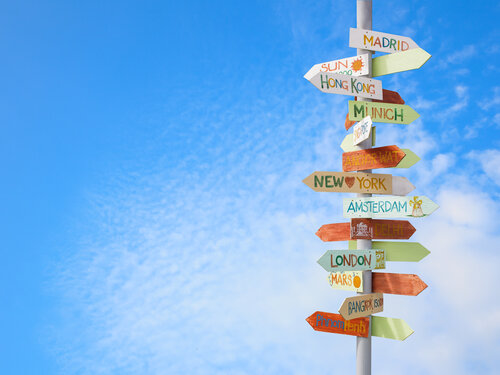 Sign post with the destination of dreams on it.